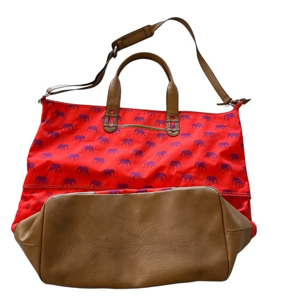 Stella & Dot Red and Brown Travel Bag with Adjustable Strap - Picture 2 of 8